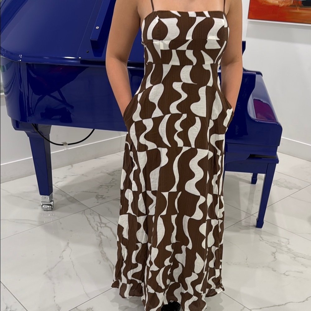 Showpo Brown and White Sundress Spaghetti Strap
